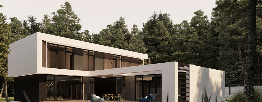 Началось строительство дома в стиле хай-тек по проекту HT-270-3