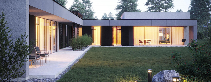 Завершено проектирование одноэтажного дома в стиле хай-тек – HT-354